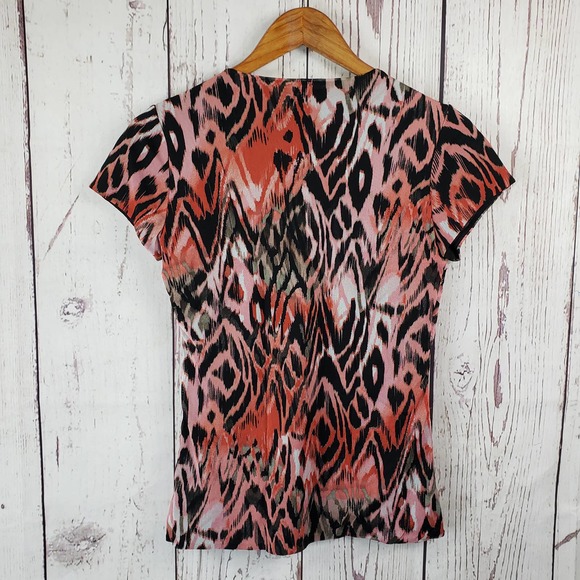 Style & Co. Blouse Womens Size Medium Petite V Neck Layered Animal Print Red - Picture 5 of 6